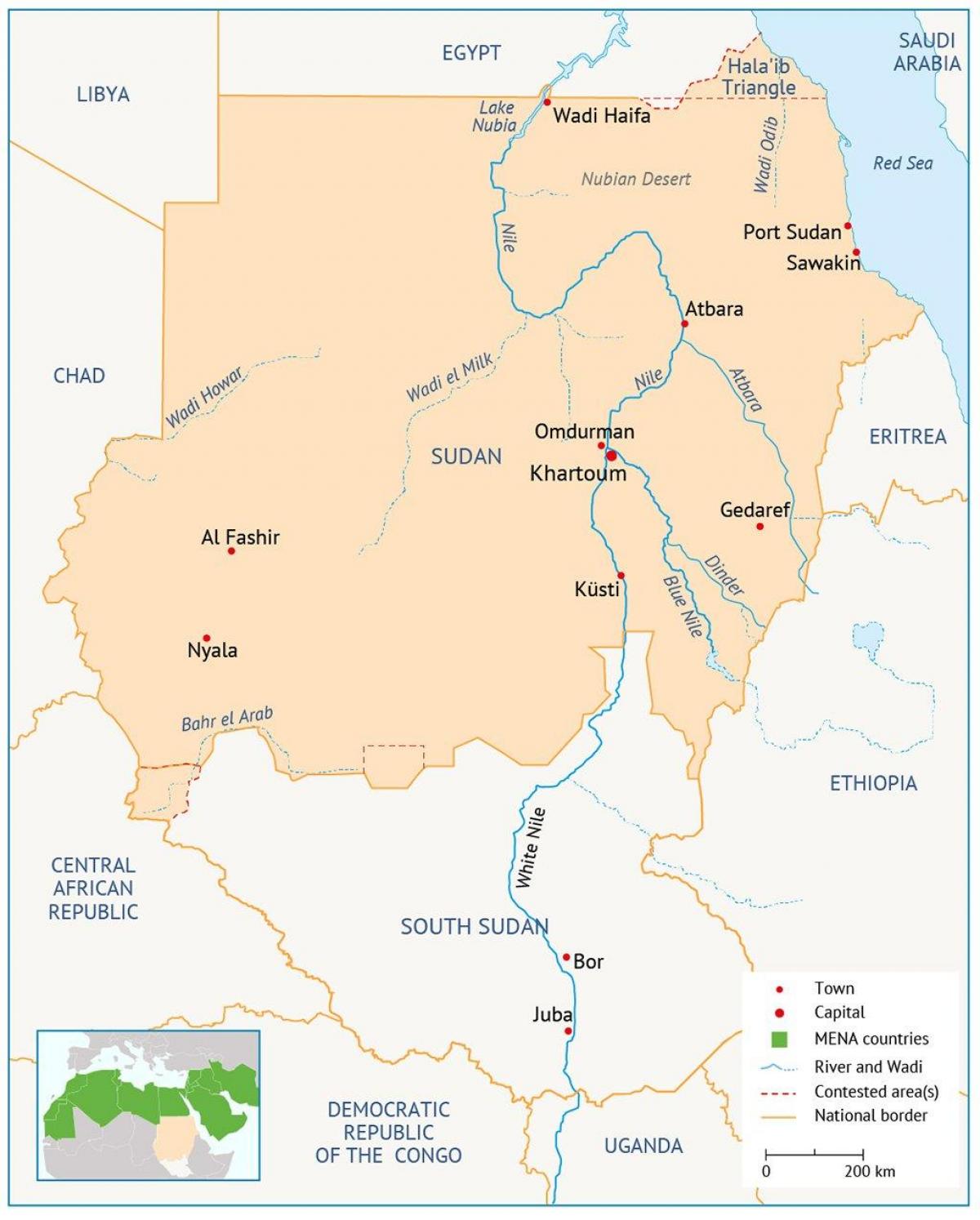 Kaart Sudaani jõgi